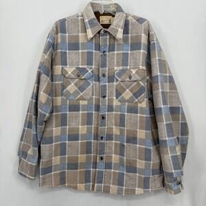 Fieldmaster Sears Mens XL Tall Quilted Lined Plaid Flannel Shirt Jacket Vintage